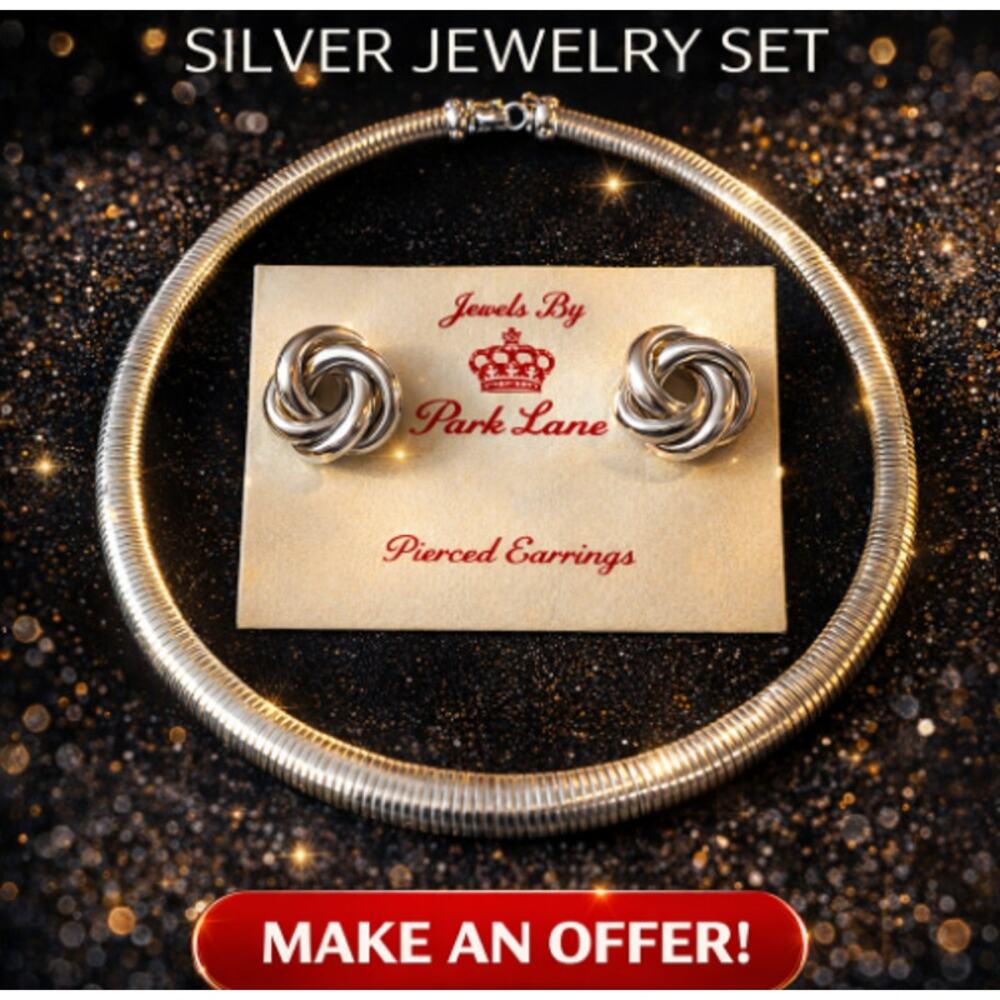 Vintage Park Lane Silver Tone Embraceable Ribbed Omega Choker & Earringt Set NEW